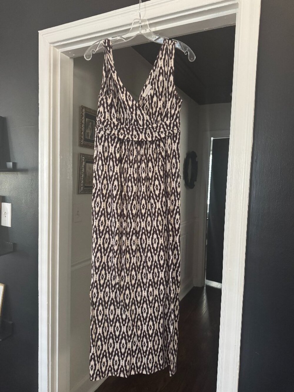 LOFT Petite | Plum & Cream Ikat Geometric V-Neck Maxi Dress Size SP